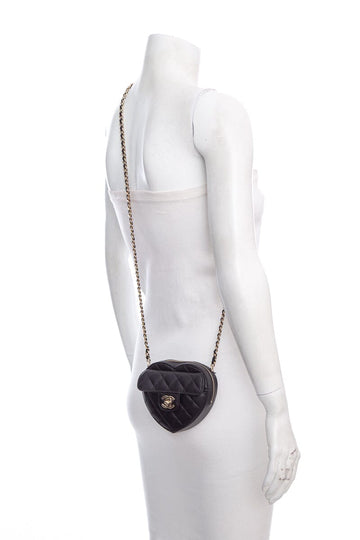 Chanel 2021 Black Mini Heart On Chain Handbag- Full Set
