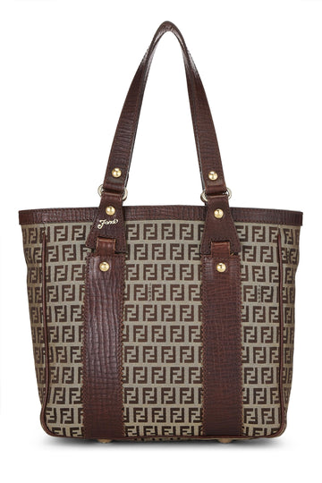Fendi, Brown Zucchino Canvas Tote Small, Brown