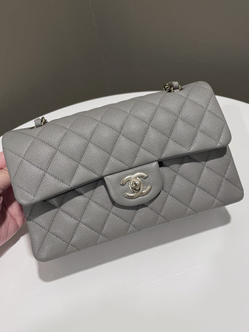 Chanel Classic Quilted Small Double Flap Grey Caviar