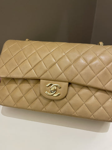 Chanel Vintage Classic Quilted Medium Double Flap Beige Lambskin