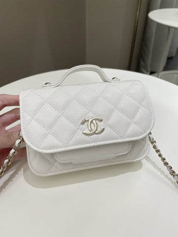 Chanel Business Affinity Clutch On Chain White Caviar