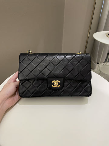 Chanel Vintage Classic Quilted Medium Double Flap Black Lambskin