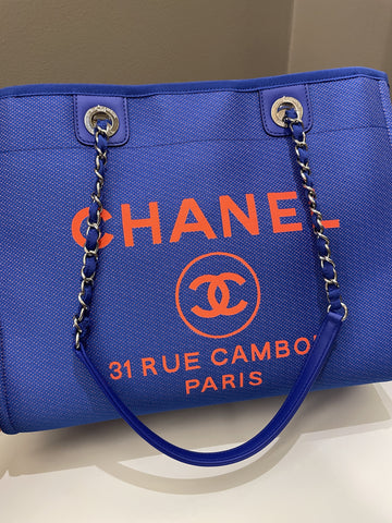 Chanel Deauville Shopper Tote Blue/ Orange