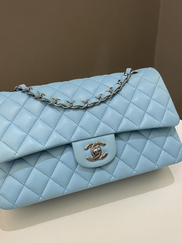 Chanel Classic Quilted Medium Double Flap Tiffany Blue Lambskin