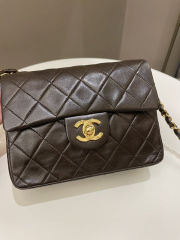 Chanel Vintage Classic Quilted Mini Square Brown Lambskin