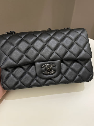 Chanel 23B Classic Quilted So Black Mini Rectangular Black Lambskin