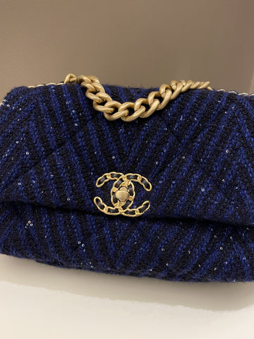 Chanel 19 Flap Bag Black / Blue Tweed Sequin