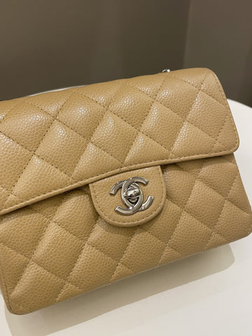 Chanel Vintage Classic Quilted Mini Square Dark Beige Caviar