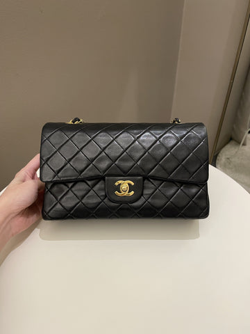 Chanel Vintage Classic Quilted Medium Double Flap Black Lambskin