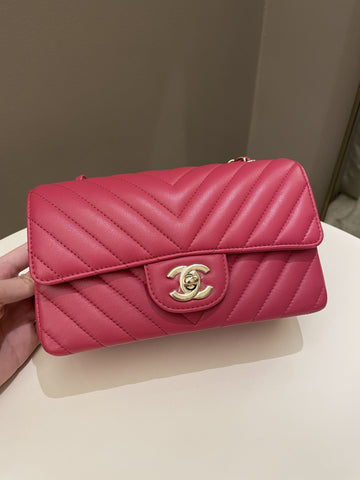 Chanel Classic Chevron Mini Rectangular Rose Fuchsia