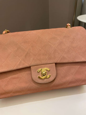 Chanel Vintage Classic Quilted Medium Flap Nude pink Suede