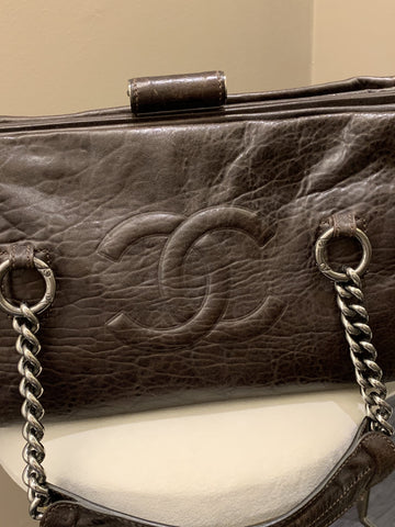 Chanel 07A Cc Shopper Tote Marron Fonce Grainy Leather