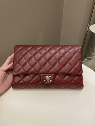 Chanel Quilted Timeless Flap Clutch Bag Burgundy Caviar