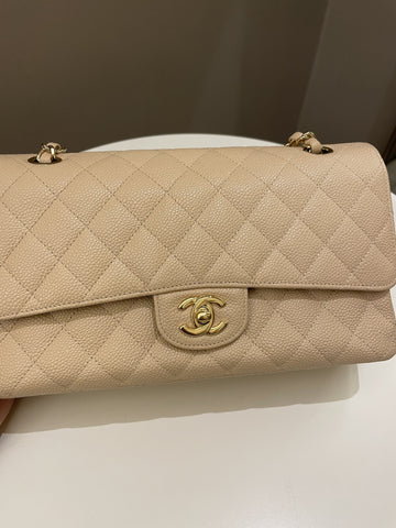 Chanel Classic Quilted Medium Double Flap Beige Caviar
