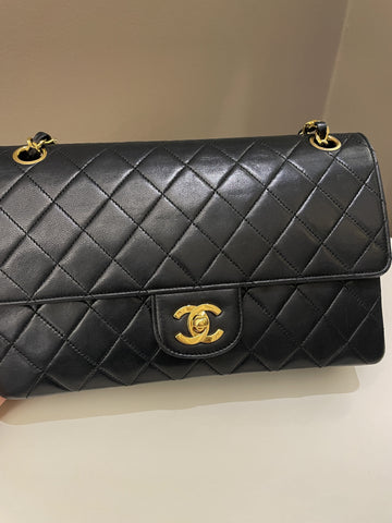 Chanel Vintage Classic Quilted Medium Double Flap Black Lambskin