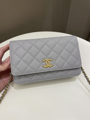 Chanel Gold Cc Classic Wallet on Chain Grey Caviar
