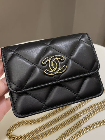 Chanel 22P Pending Belt Clutch Chain Black Lambskin