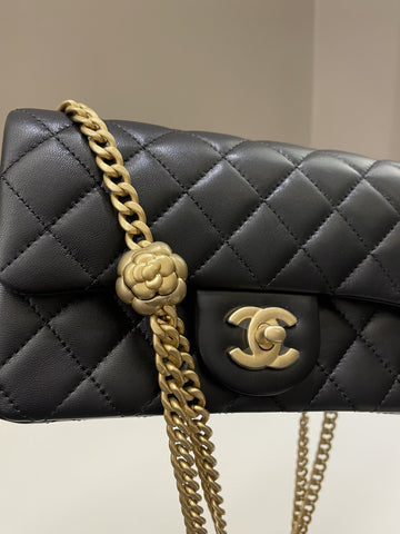 Chanel 23S Camilla Crush Quilted Mini Rectangular Black Stiff Lambskin