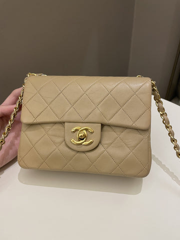 Chanel Vintage Classic Quilted Mini Square Beige Lambskin