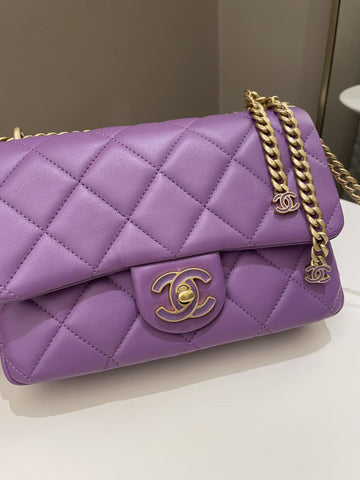 Chanel 22P Pending CC Flap Bag Purple Lambskin Enamel