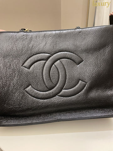 Chanel Timeless CC Shoulder Tote Black Aged Calfskin