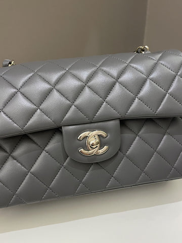 Chanel 22A Classic Quilted Small Double Flap Dark Grey Lambskin