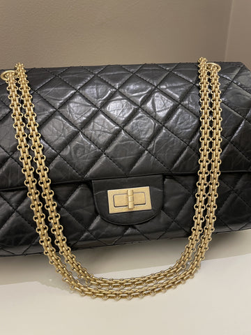 Chanel 2.55 227 Quilted Reissue Double Flap Black Aged Calfskin