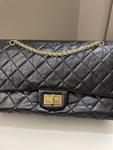 Chanel 2.55 227 Quilted Reissue Double Flap Black Aged Calfskin