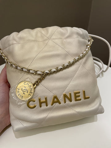 Chanel 23S Mini 22 Iridescent Ecru Calfskin