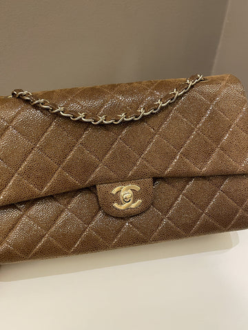 Chanel Vintage Classic Quilted Double Flap Brown Suede Caviar