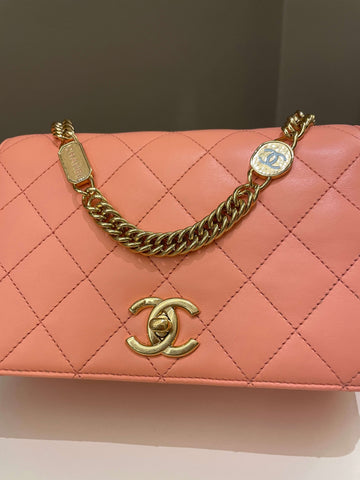 Chanel 23C Charm Chain Flap Bag Light Orange Stiff Lambskin