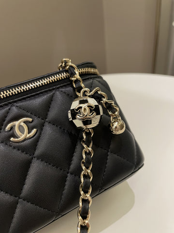 Chanel 23C Quilted Pearl Crush Vanity Rectangular Black Lambskin
