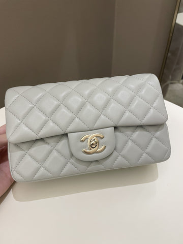 Chanel Classic Quilted Mini Rectangular Light Grey Lambskin