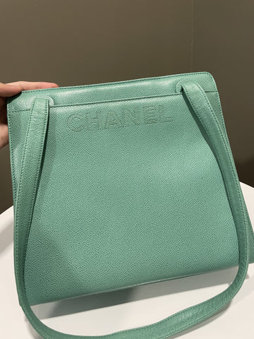 Chanel Vintage Shoulder Tote Bag Mint Caviar