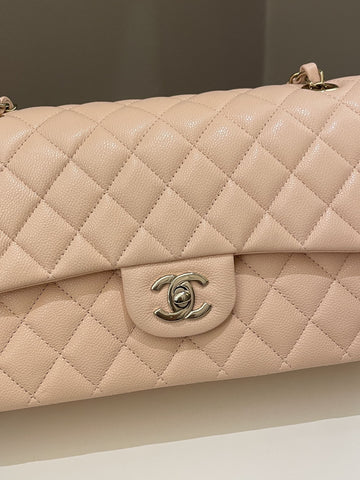 Chanel Classic Quilted Medium Double Flap Beige Peach Caviar