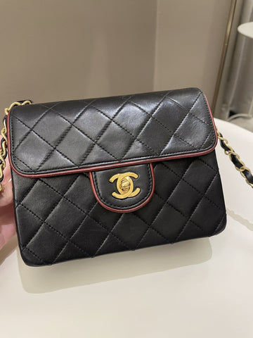 Chanel Vintage Classic Bi Tone Quilted Mini Square Black/ Red Lambskin