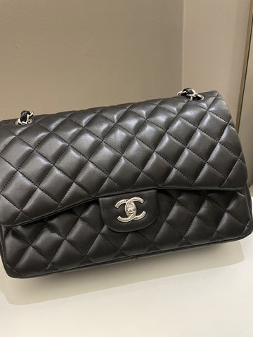 Chanel Classic Quilted Jumbo Double Flap Black Lambskin