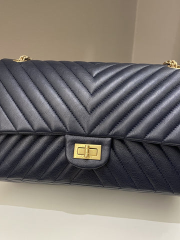 Chanel 2.55 227 Chevron Reissue Double Flap Dark Navy