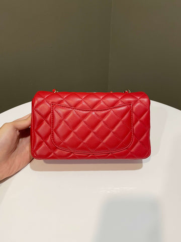 Chanel 20S Classic Quilted Mini Rectangular Dark Red Lambskin