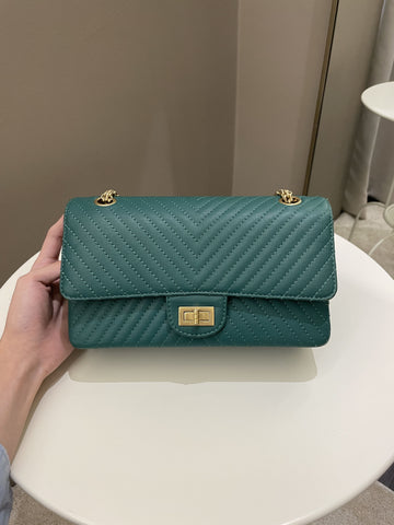 Chanel 2.55 225 Chevron Reissue Double Flap Emerald Calfskin
