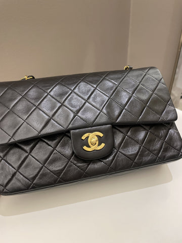 Chanel Vintage Classic Quilted Medium Double Flap Black Lambskin