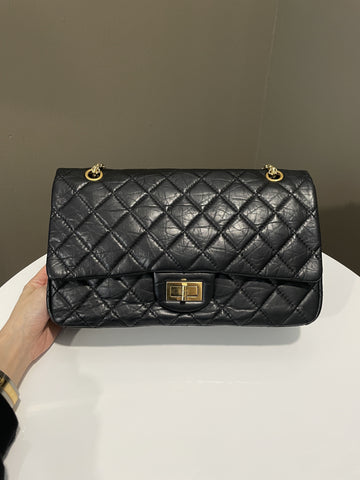 Chanel 2.55 227 Quilted Reissue Double Flap Black Aged Calfskin