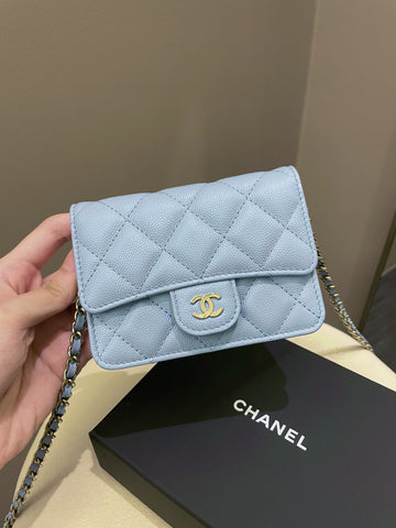 Chanel Quilted Clutch On Chain Blue Caviar