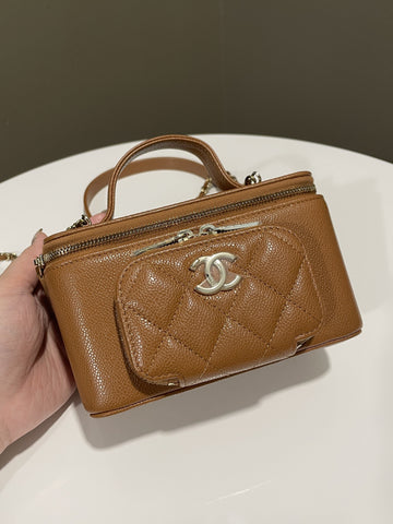 Chanel 23P Business Affinity Top Handle Vanity Rectangular Tan Caviar