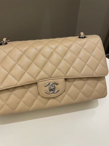 Chanel Classic Quilted Medium Double Flap Beige Caviar