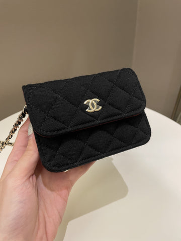 Chanel 23C Quilted VIP Clutch On Chain Black Jersey/ Red Interior