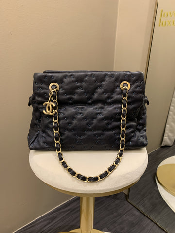 Chanel Quilted Leather Wild Stitch Shoulder Tote Dark Navy