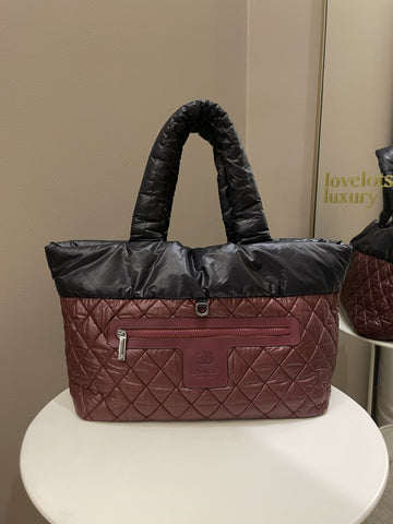 Chanel Coco Cocoon Reversible Tote Black Burgundy