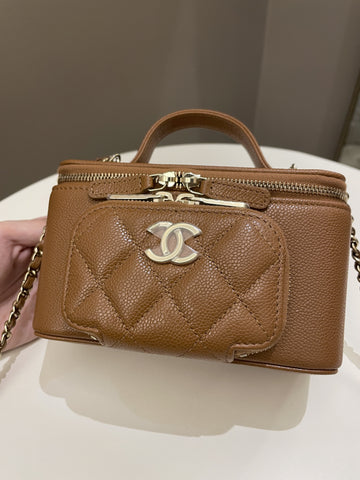 Chanel 23P Business Affinity Top Handle Vanity Rectangular Tan Caviar