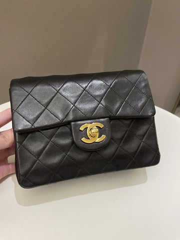 Chanel Vintage Classic Quilted Mini Square Black Lambskin